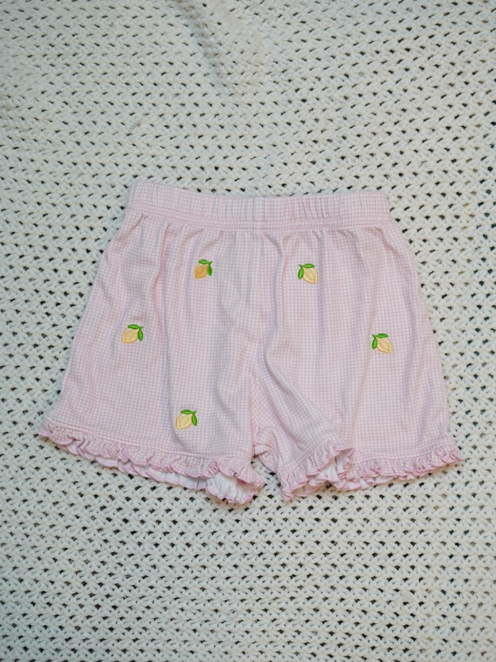 Luigi Kids Gingham Pink Embroidered Lemon Cotton Shorts
